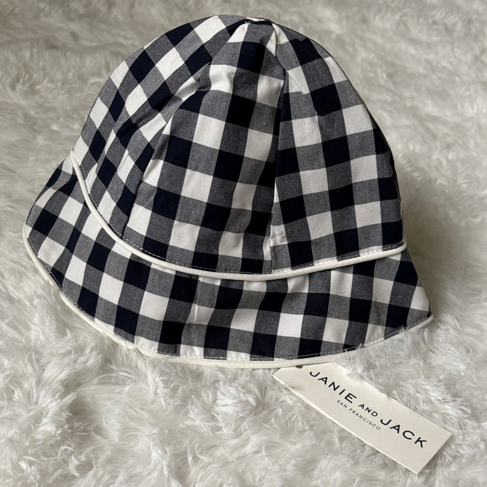 NWT Janie And Jack Blue And White Plaid Hat Size 12-18 Month